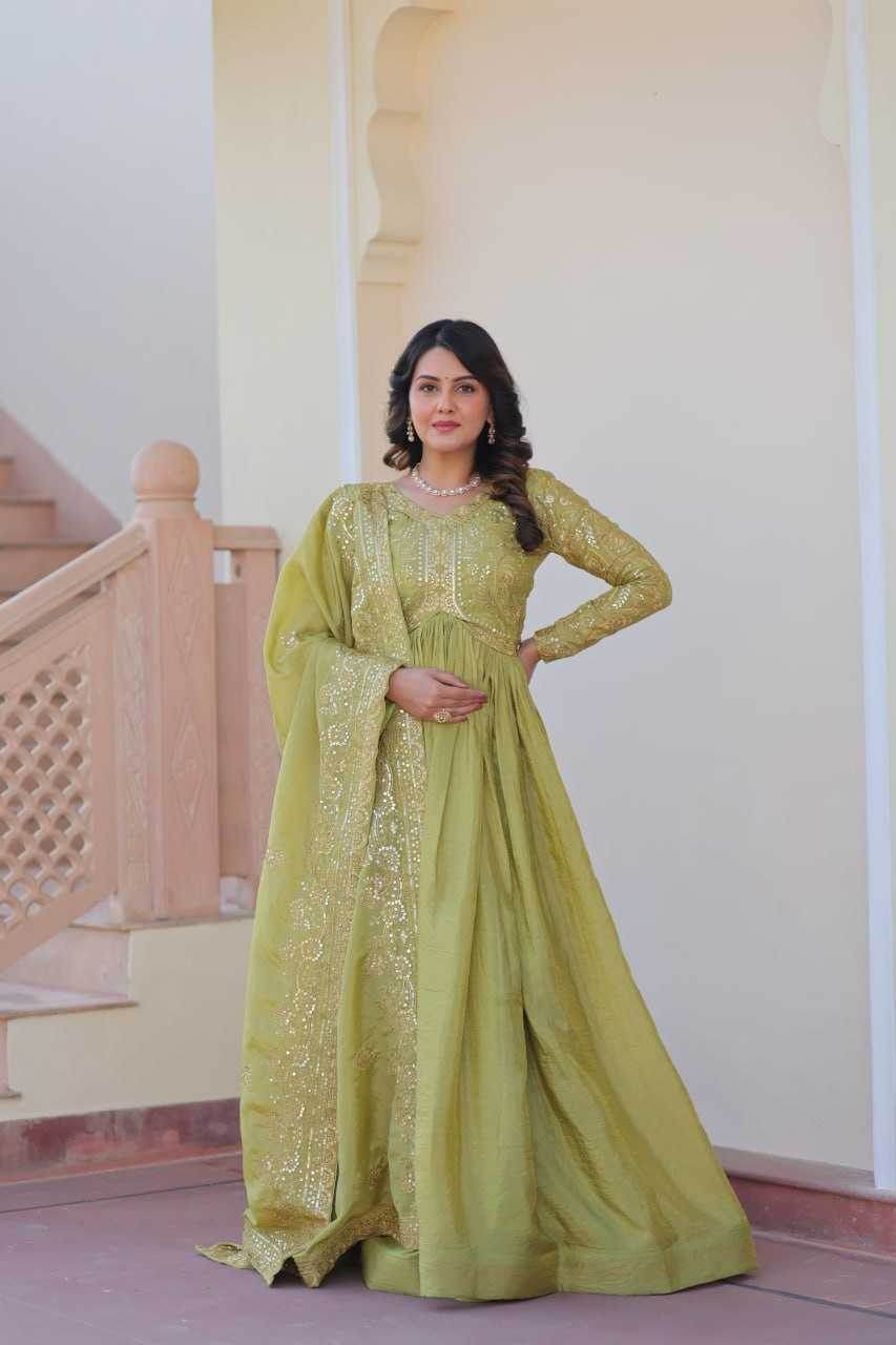 Crush Silk Embroidery Long Gowns - MYLUXURY LANE ENTERPRISE